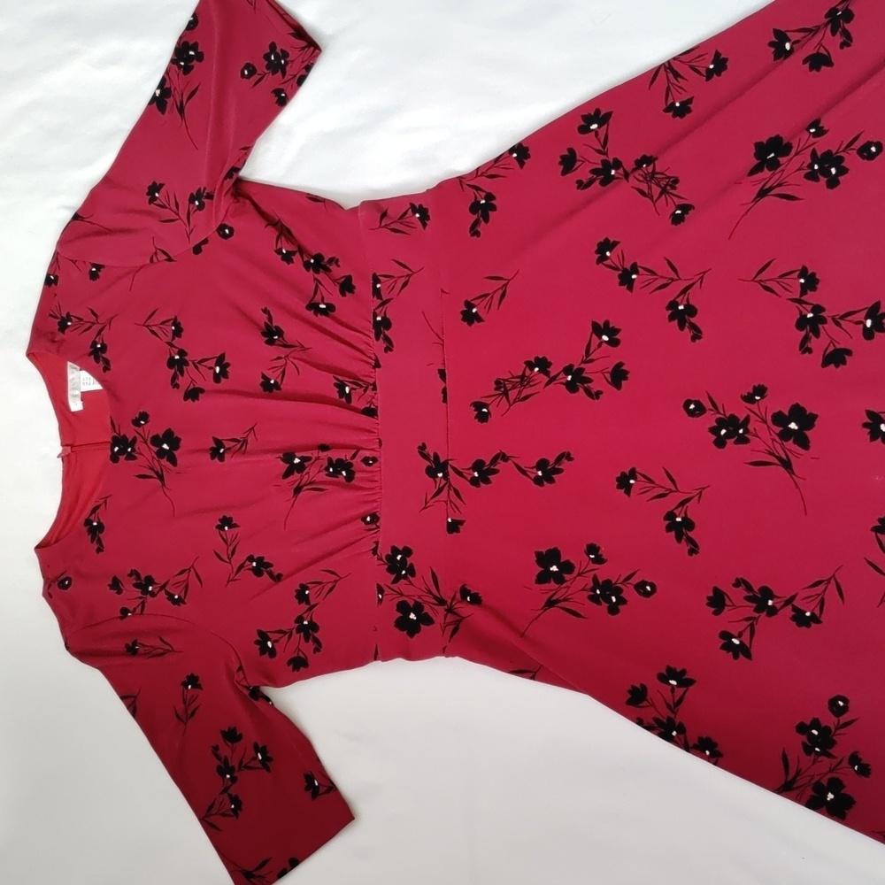 London Times Women's Dress Size 10 Maroon Floral Short Sleeve Knee Length EUC